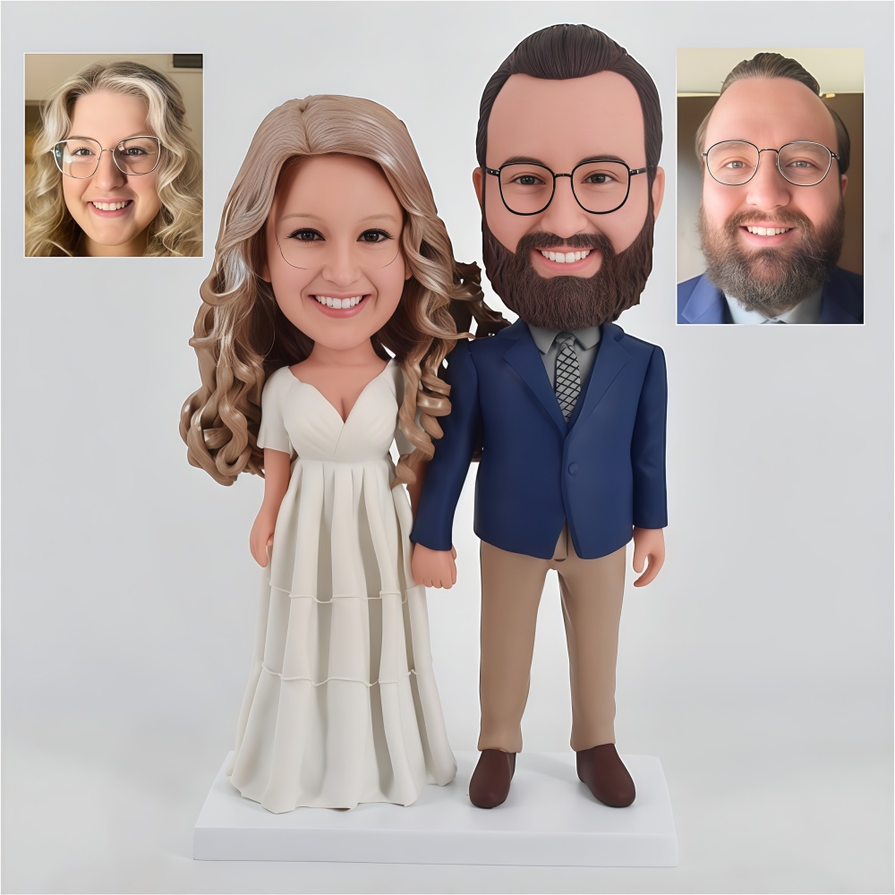 Custom The bridegroom and the bride held hands.Wedding Bobbleheads, Couple Custom Figure Bobblehead  Bride And Groom Cake Topper Wedding anniversary