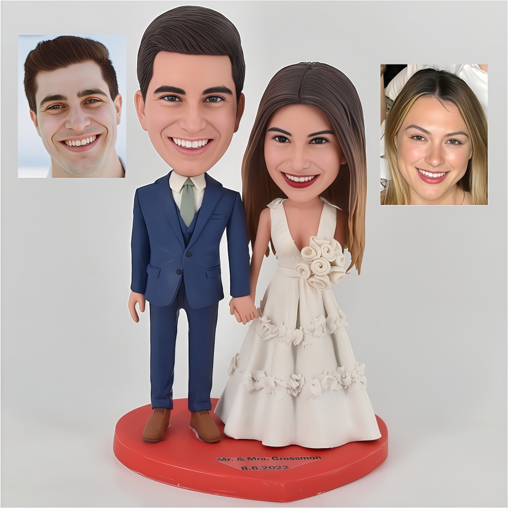 Custom The bridegroom and the bride held hands.Wedding Bobbleheads, Couple Custom Figure Bobblehead  Bride And Groom Cake Topper Wedding anniversary