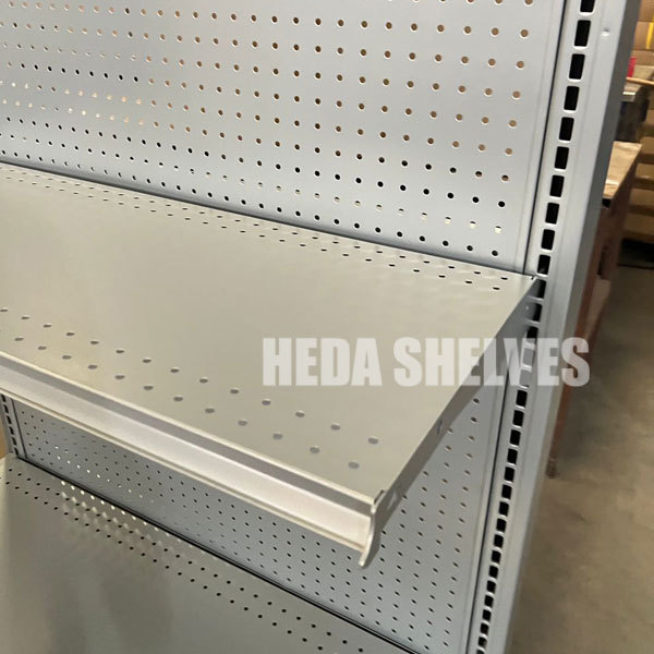 Sleek Silver Gondola Shelving for Supermarkets