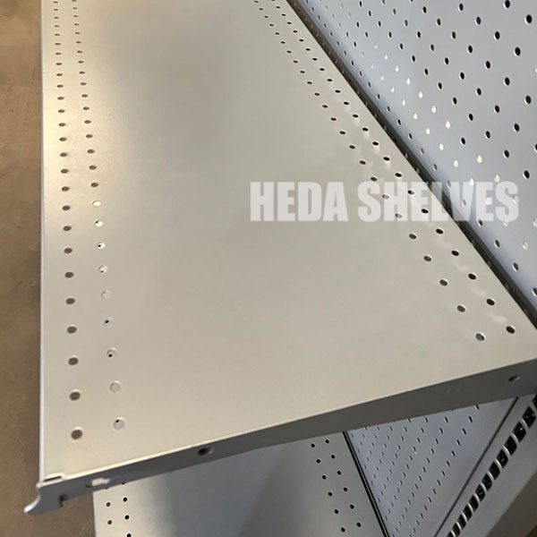 Sleek Silver Gondola Shelving for Supermarkets