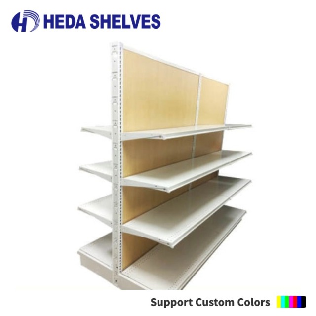 Wooden Back Panel Supermarket Gondola Shelving