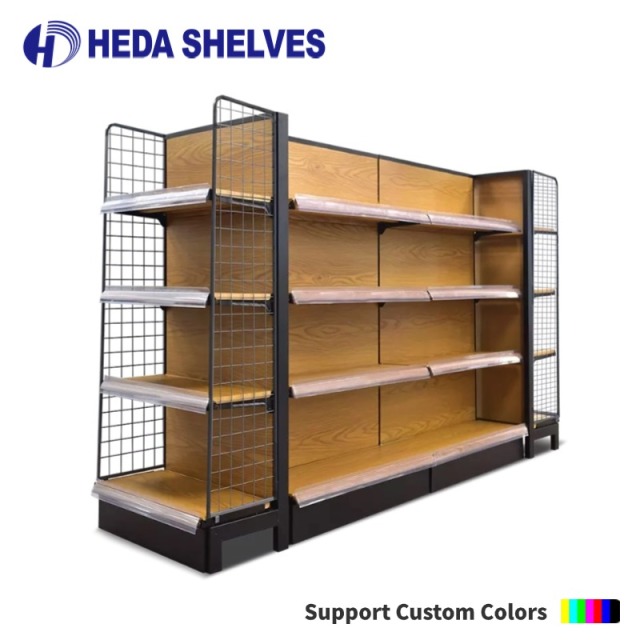 Double-Sided Wooden Supermarket Shelves