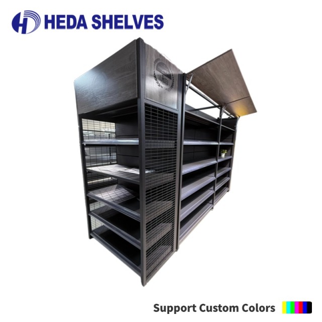 Supermarket Gondola Shelving with Top Signage Panel