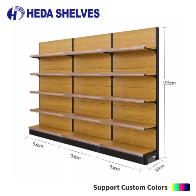 Double-Sided Wooden Supermarket Shelves