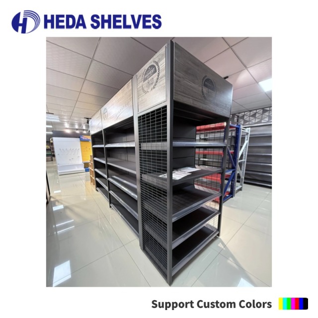 Supermarket Gondola Shelving with Top Signage Panel