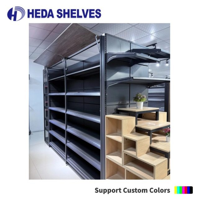 Supermarket Gondola Shelving with Top Signage Panel