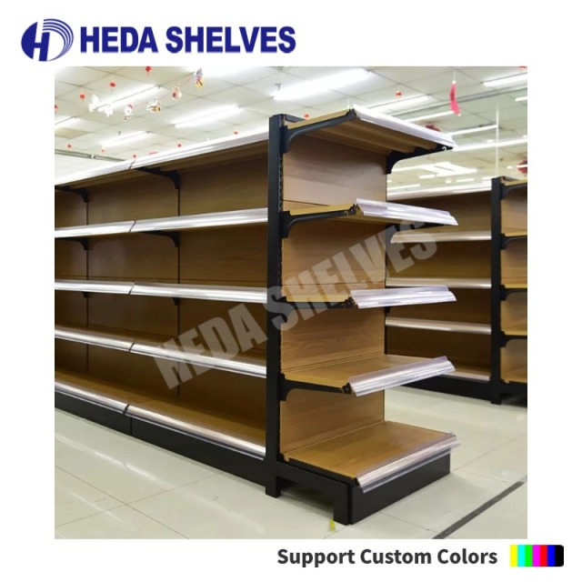 Double-Sided Wooden Supermarket Shelves