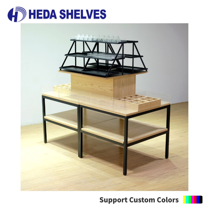 Modern Boutique Display Table – Tiered Wooden Island Rack - Heda ...