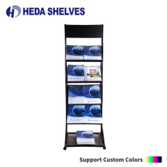 Metal Magazine & Brochure Display Stand with Rolling Wheels