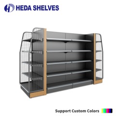 Modern Supermarket Display Gondola with Wire Side Panels