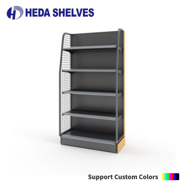 Modern Supermarket Display Gondola with Wire Side Panels