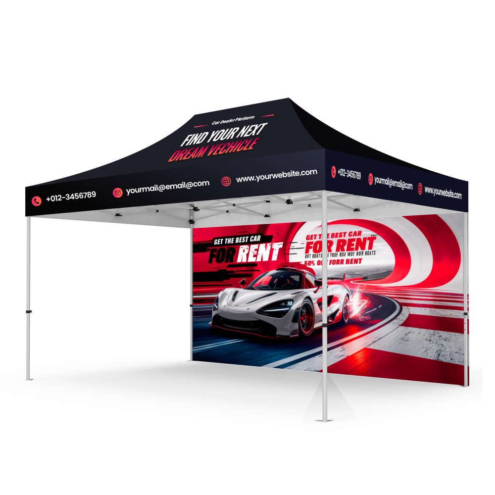 10x15 Foot Hexagonal Aluminum Frame with Dye-Sub Printed Canopy and Full Wall Set