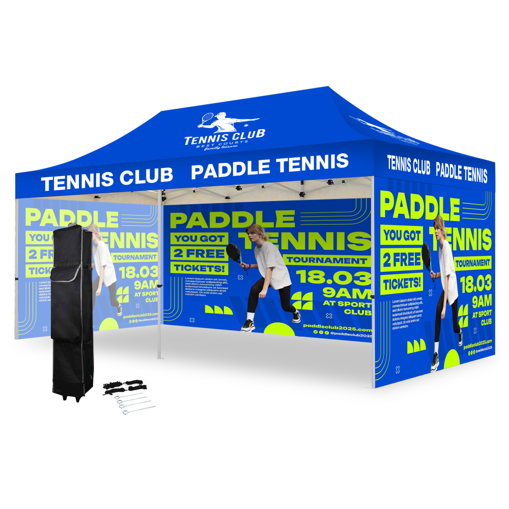 10' x 20' Hexagonal Aluminum Canopy Tent with Full-Color Top & 3 Side Walls