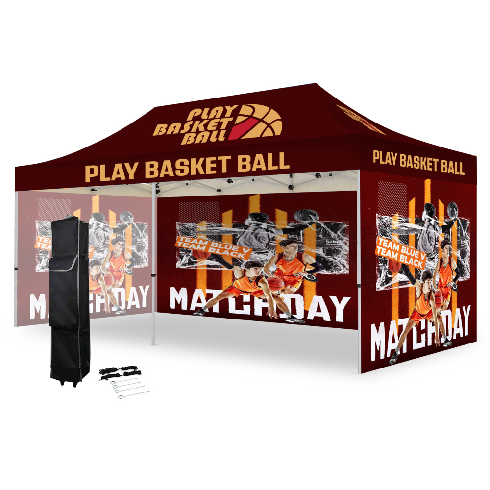 10' x 20' Hexagonal Aluminum Canopy Tent with Full-Color Top & 3 Side Walls