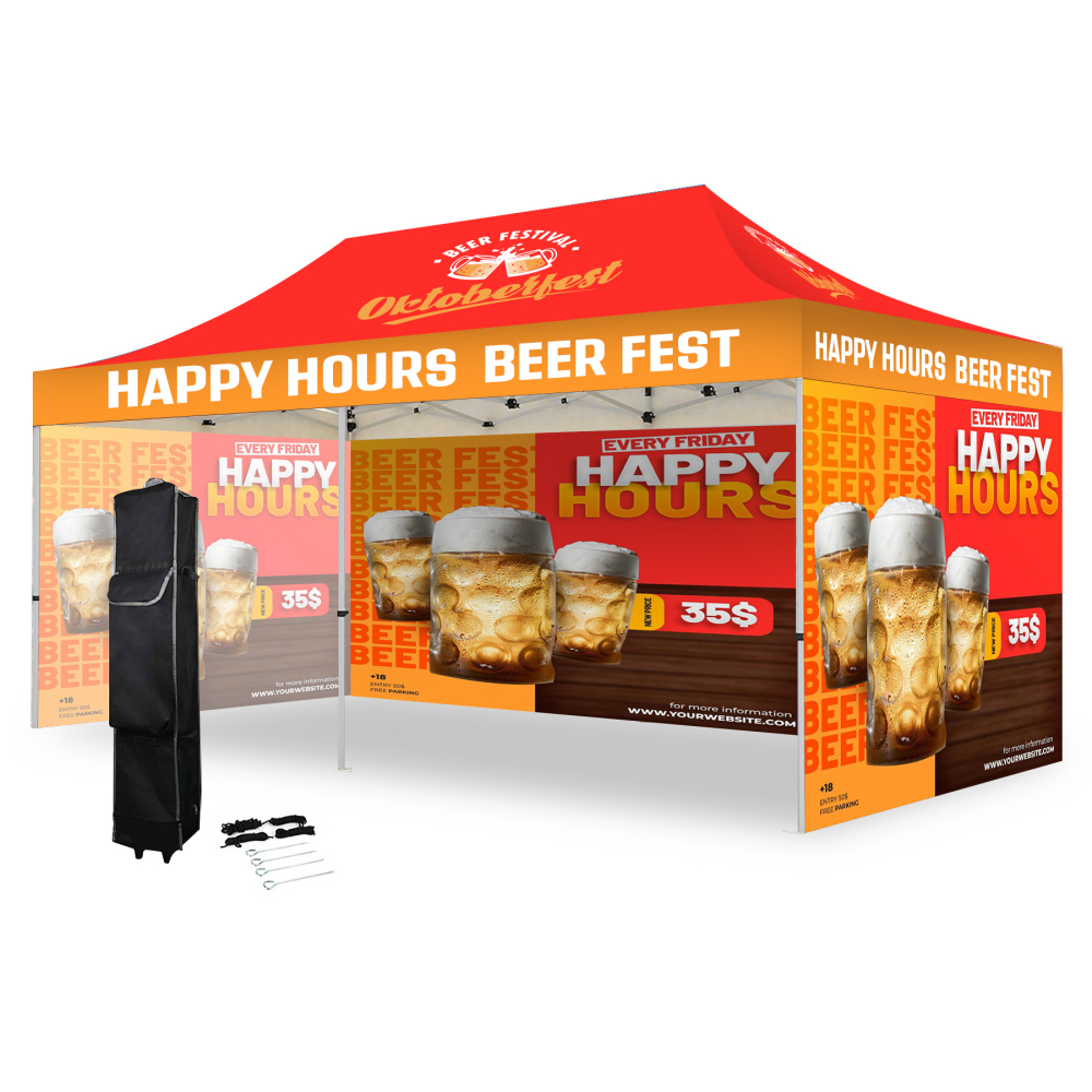 10' x 20' Hexagonal Aluminum Canopy Tent with Full-Color Top & 3 Side Walls