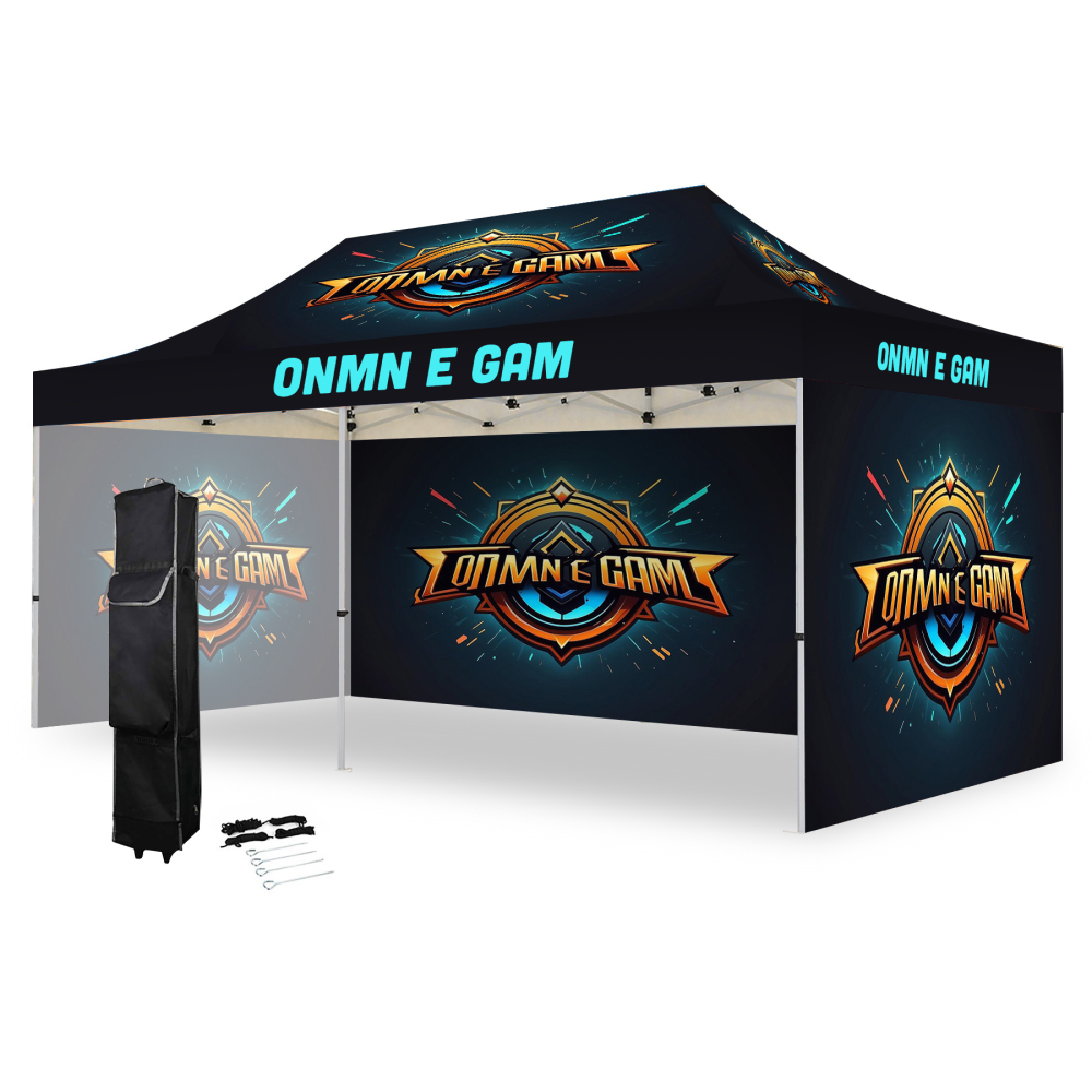 10' x 20' Hexagonal Aluminum Canopy Tent with Full-Color Top & 3 Side Walls