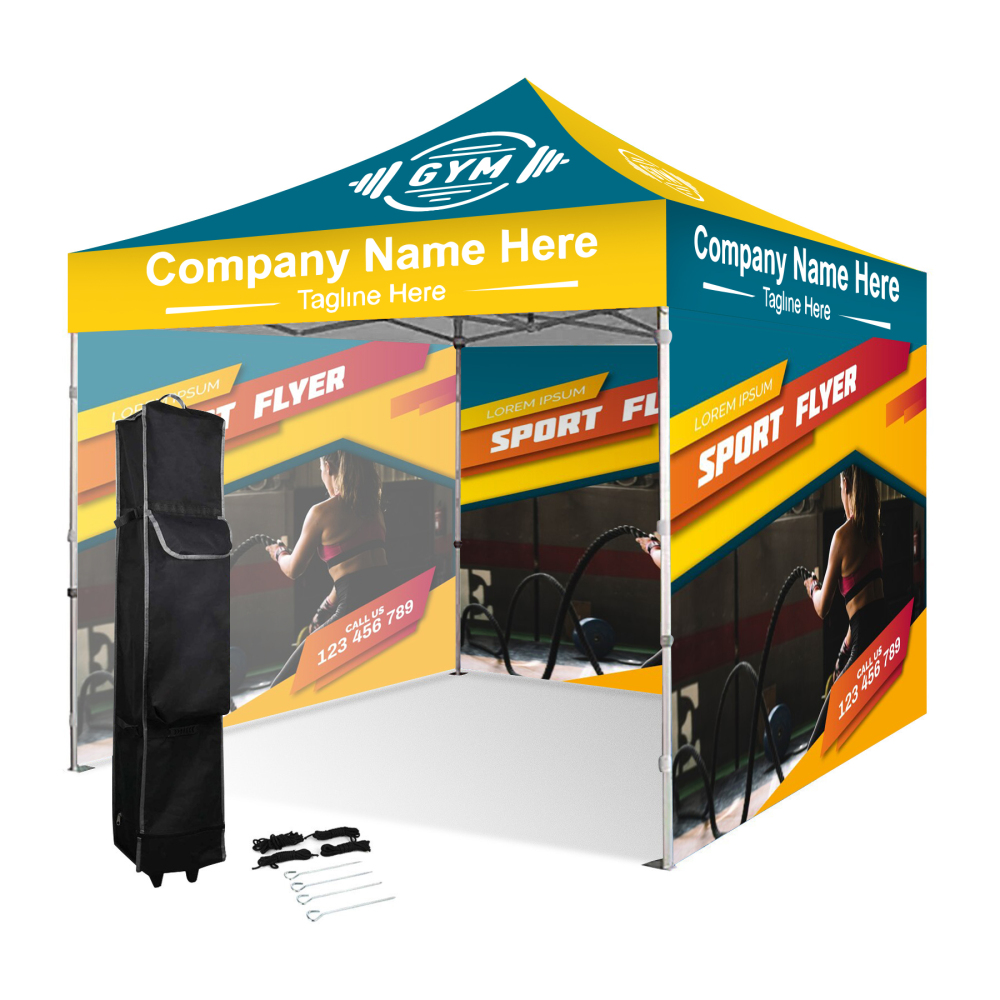 10' x 10' Heavy Duty Pop Up Tent Kit w/ 3 Full Walls ( Dye Sublimation)