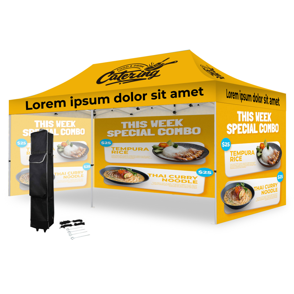 10' x 20' Hexagonal Aluminum Canopy Tent with Full-Color Top & 3 Side Walls