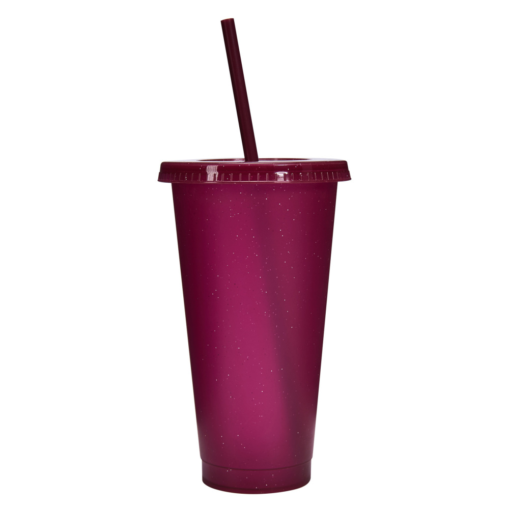 24 - Oz Colorful Glitter Plastic Straw Cup with Splash - Proof Lid