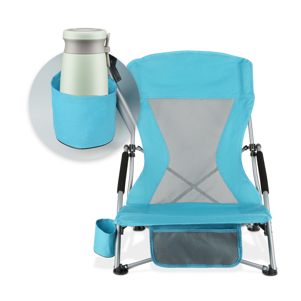 Lightweight Portable Low-Back Beach Chair with Carrying Bag