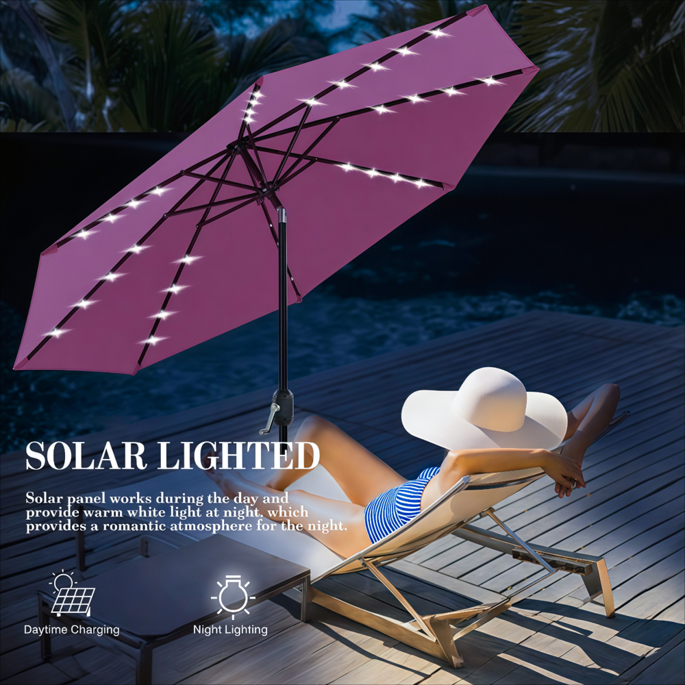 9' Commercial-Grade Solar-Lit Galvanized Steel Market Umbrella (RGB LED)