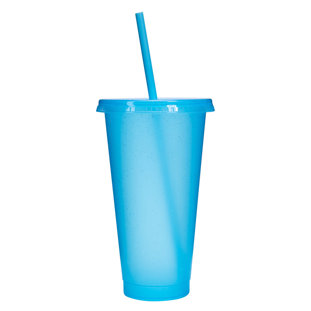 24 - Oz Colorful Glitter Plastic Straw Cup with Splash - Proof Lid