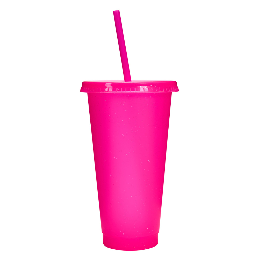 24 - Oz Colorful Glitter Plastic Straw Cup with Splash - Proof Lid