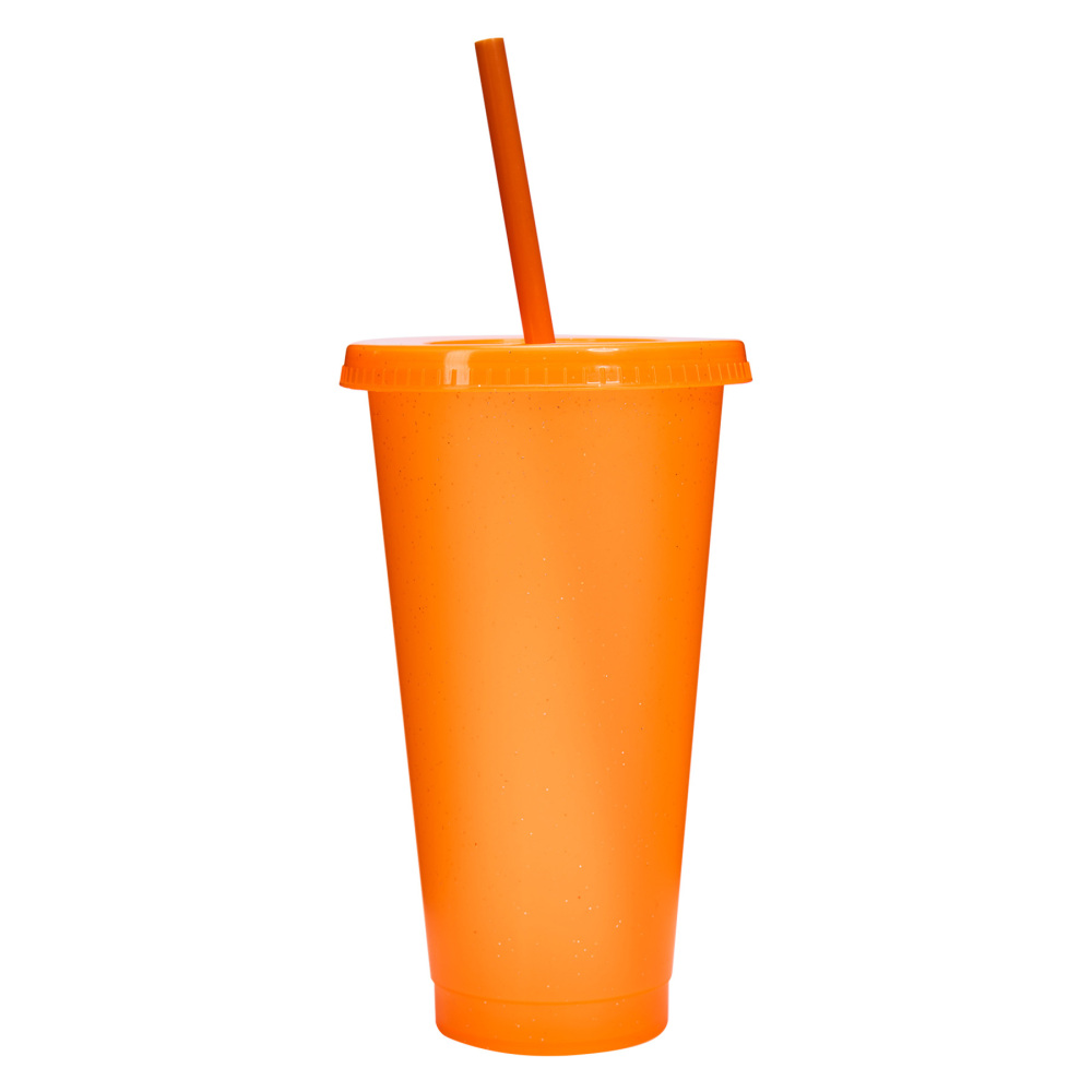 24 - Oz Colorful Glitter Plastic Straw Cup with Splash - Proof Lid