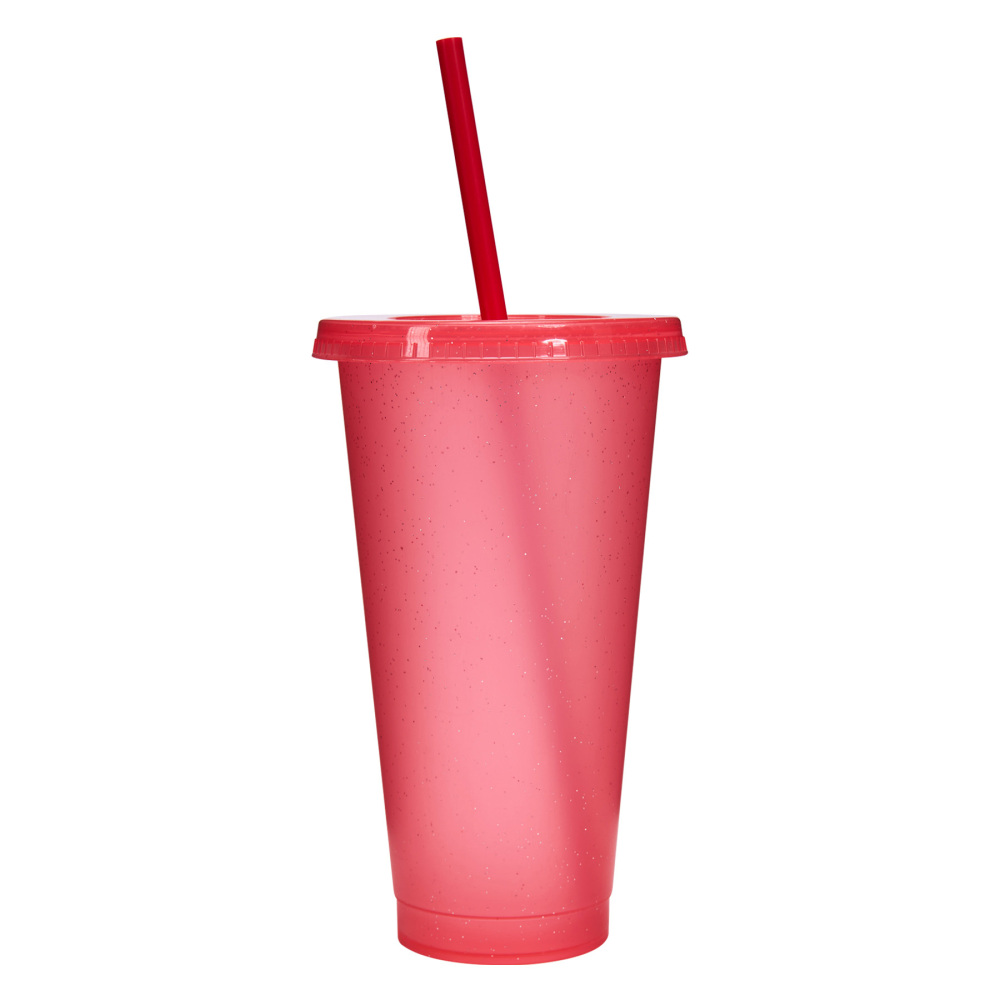 24 - Oz Colorful Glitter Plastic Straw Cup with Splash - Proof Lid