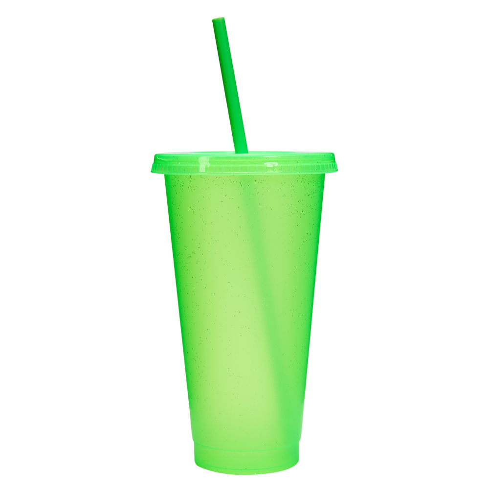 24 - Oz Colorful Glitter Plastic Straw Cup with Splash - Proof Lid