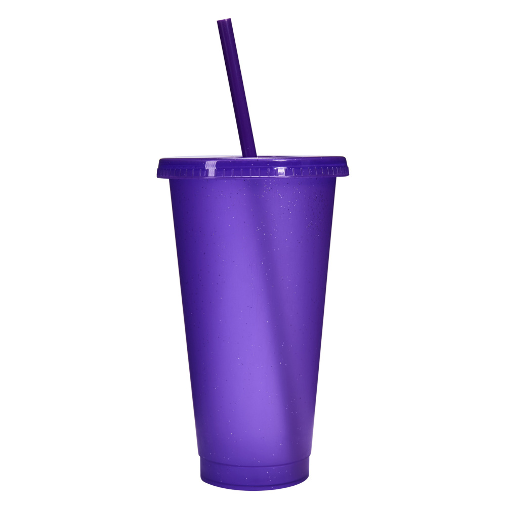 24 - Oz Colorful Glitter Plastic Straw Cup with Splash - Proof Lid