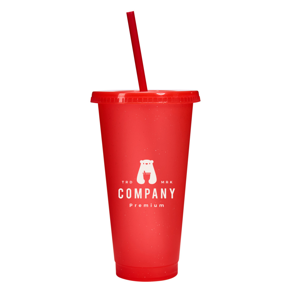 24 - Oz Colorful Glitter Plastic Straw Cup with Splash - Proof Lid