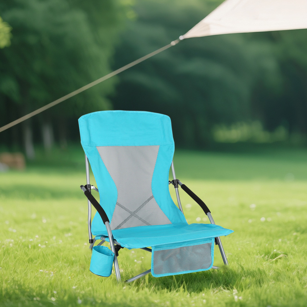 Lightweight Portable Low-Back Beach Chair with Carrying Bag