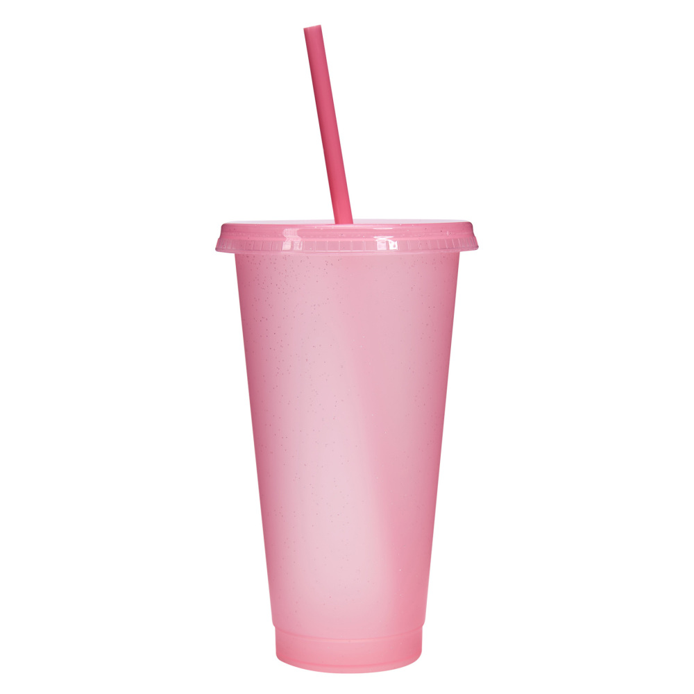 24 - Oz Colorful Glitter Plastic Straw Cup with Splash - Proof Lid