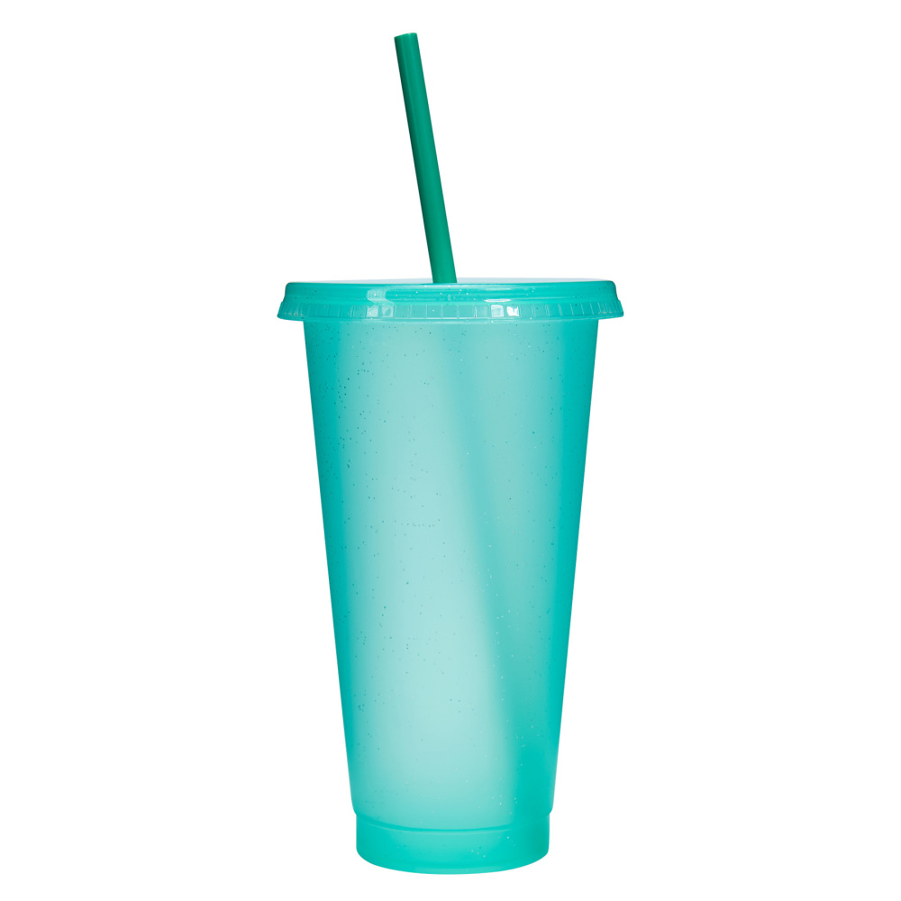 24 - Oz Colorful Glitter Plastic Straw Cup with Splash - Proof Lid