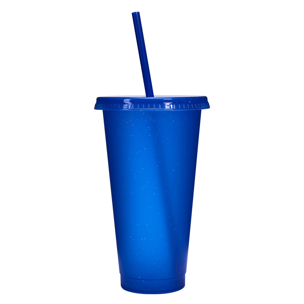 24 - Oz Colorful Glitter Plastic Straw Cup with Splash - Proof Lid