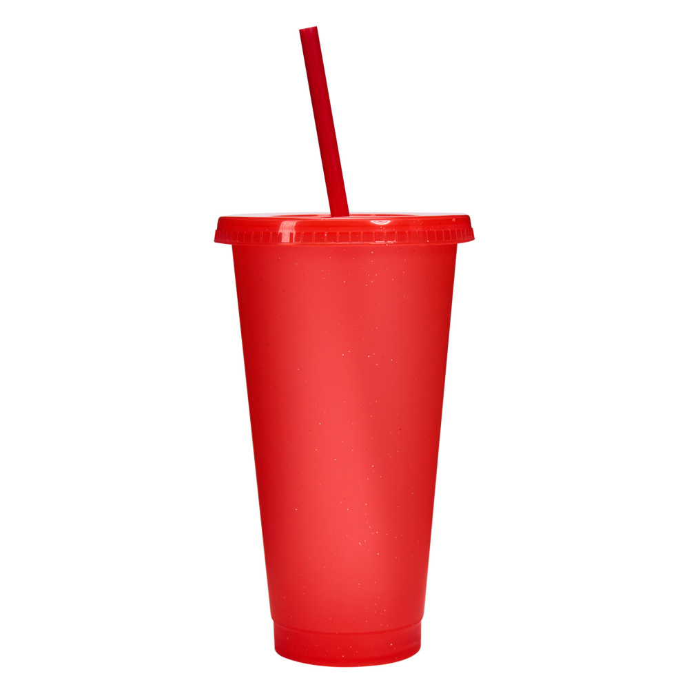 24 - Oz Colorful Glitter Plastic Straw Cup with Splash - Proof Lid
