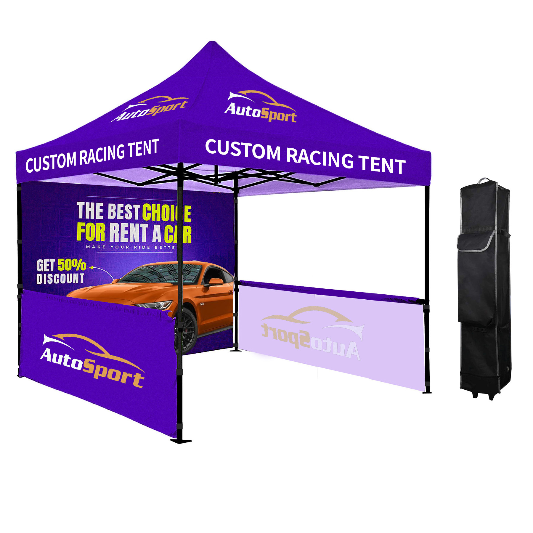 10'x10' Commercial Canopy Tent Kit (Full Back Wall + 2 Half Side Panels)