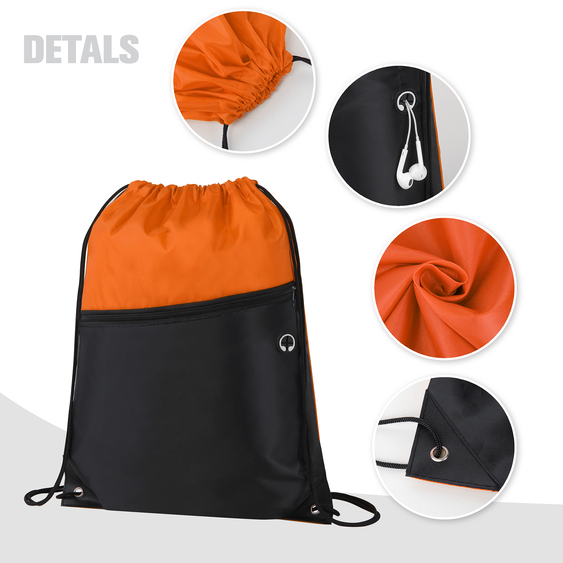 Dual-Tone Drawstring Backpack With Front Zipper