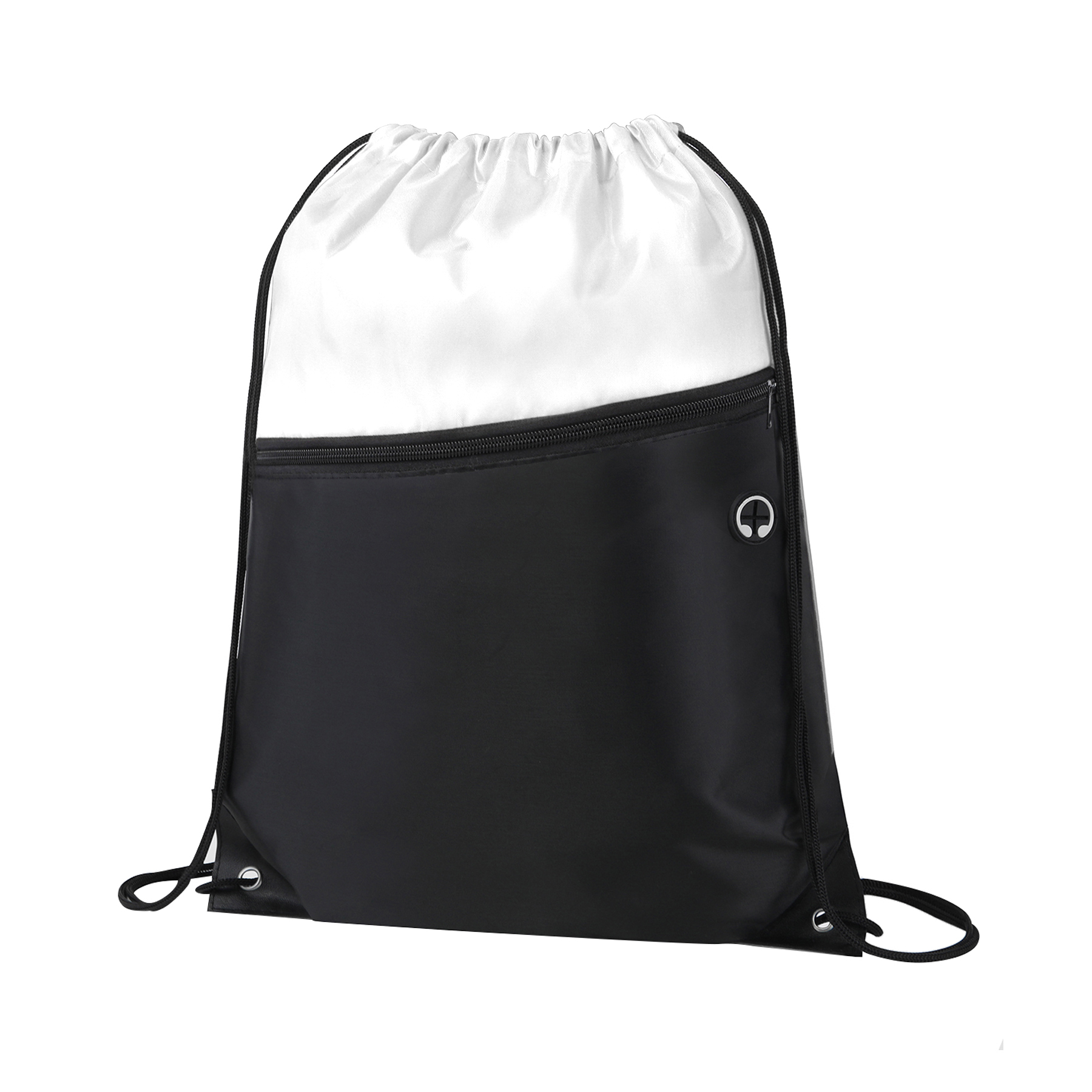 Dual-Tone Drawstring Backpack With Front Zipper