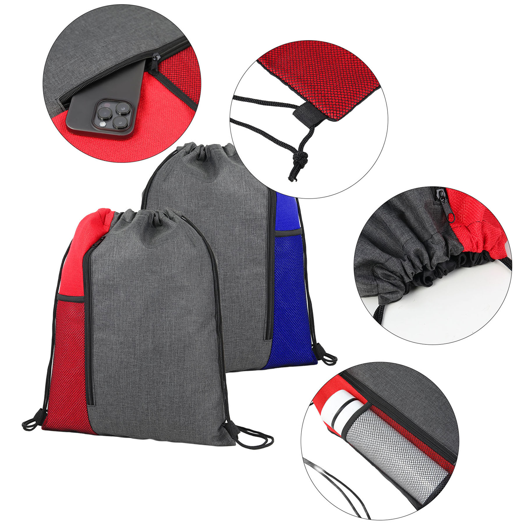 Vertical Access Drawstring Pack with Mesh Compartment