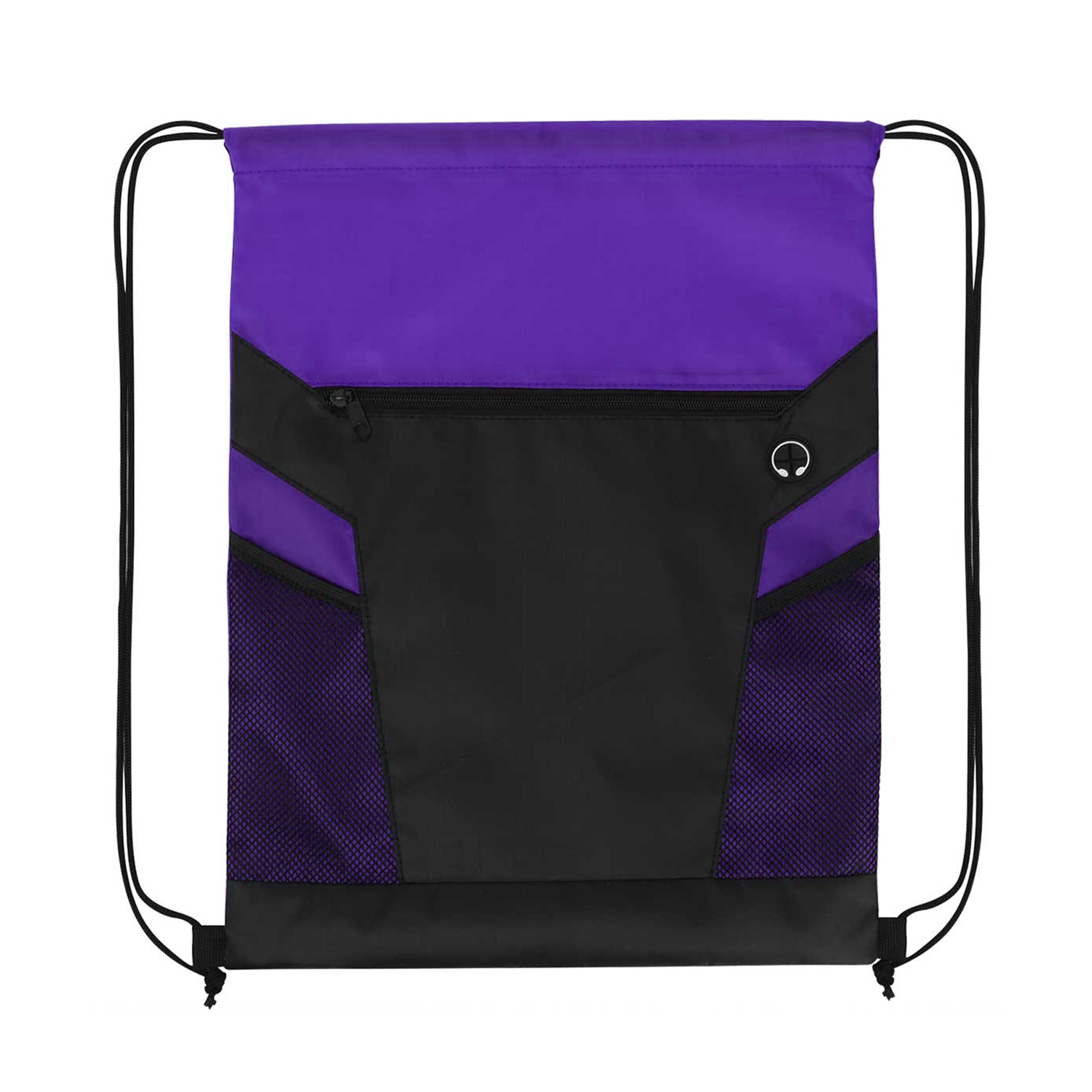 Zippered Drawstring Bag With Mesh Pockets