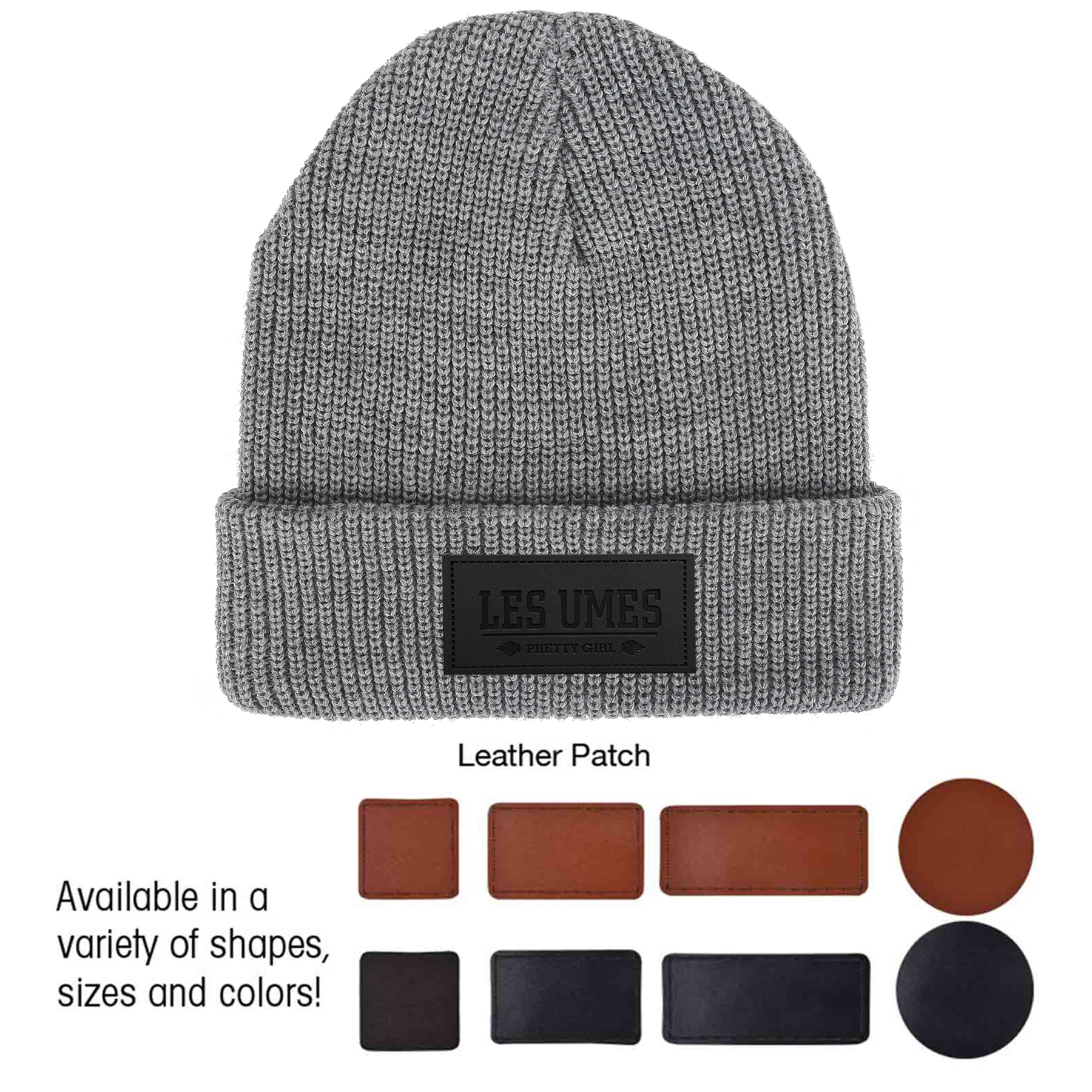 Knit Winter Hat with Leather-Look Brand Patch