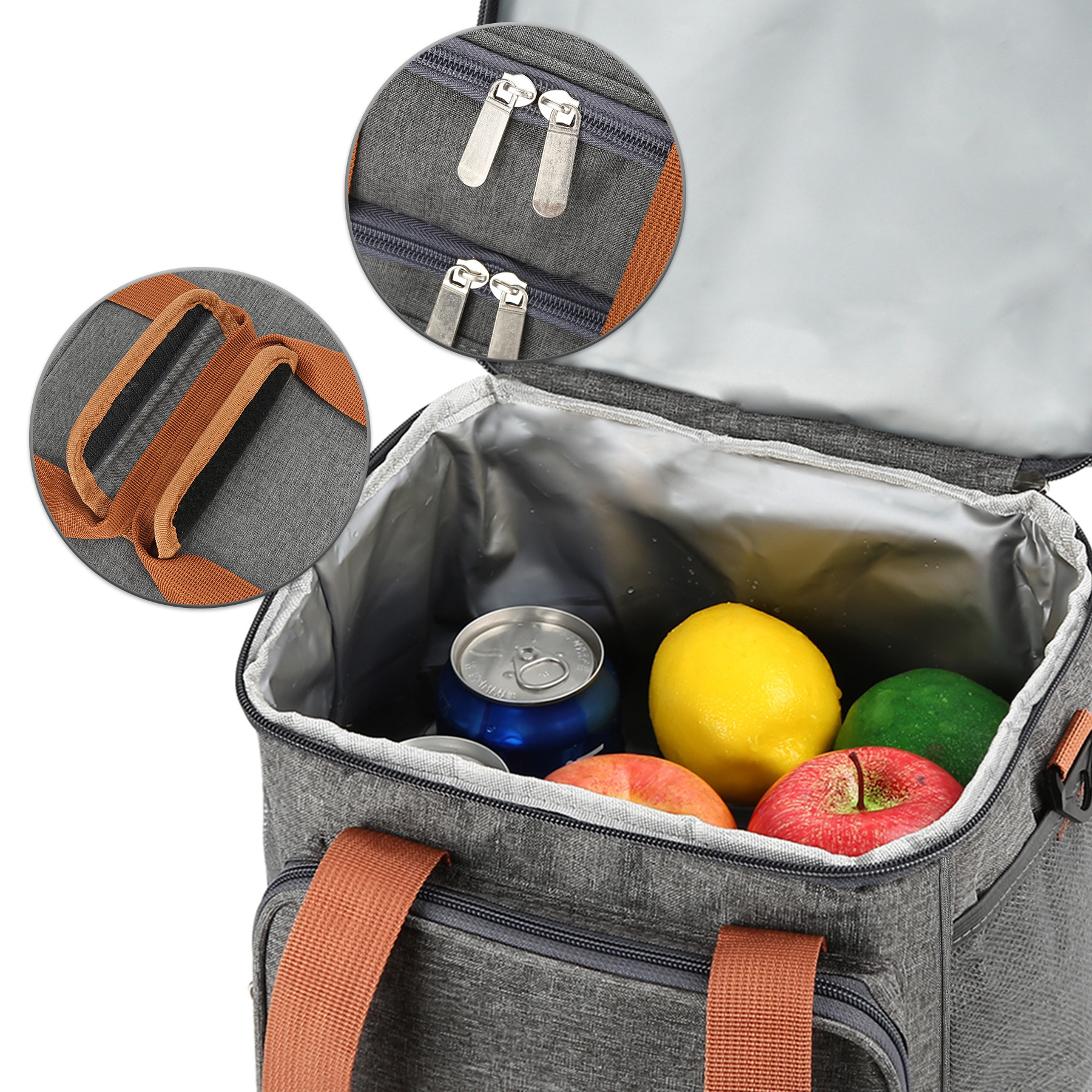 Insulated Lunch Cooler Bag with Pockets and Shoulder Strap