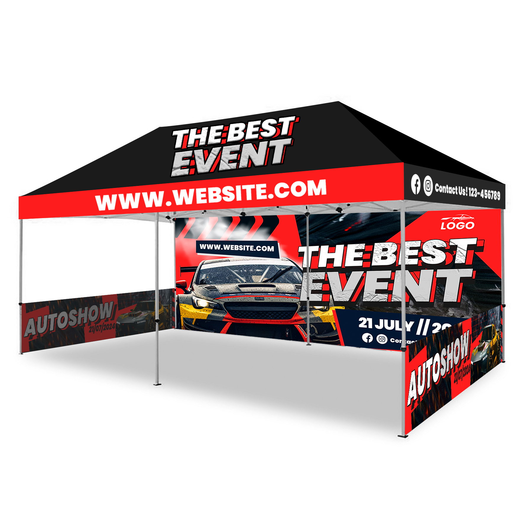 10'x20' Hexagonal Aluminum Pop-Up Tent with Sublimated Canopy & Full/Half Walls
