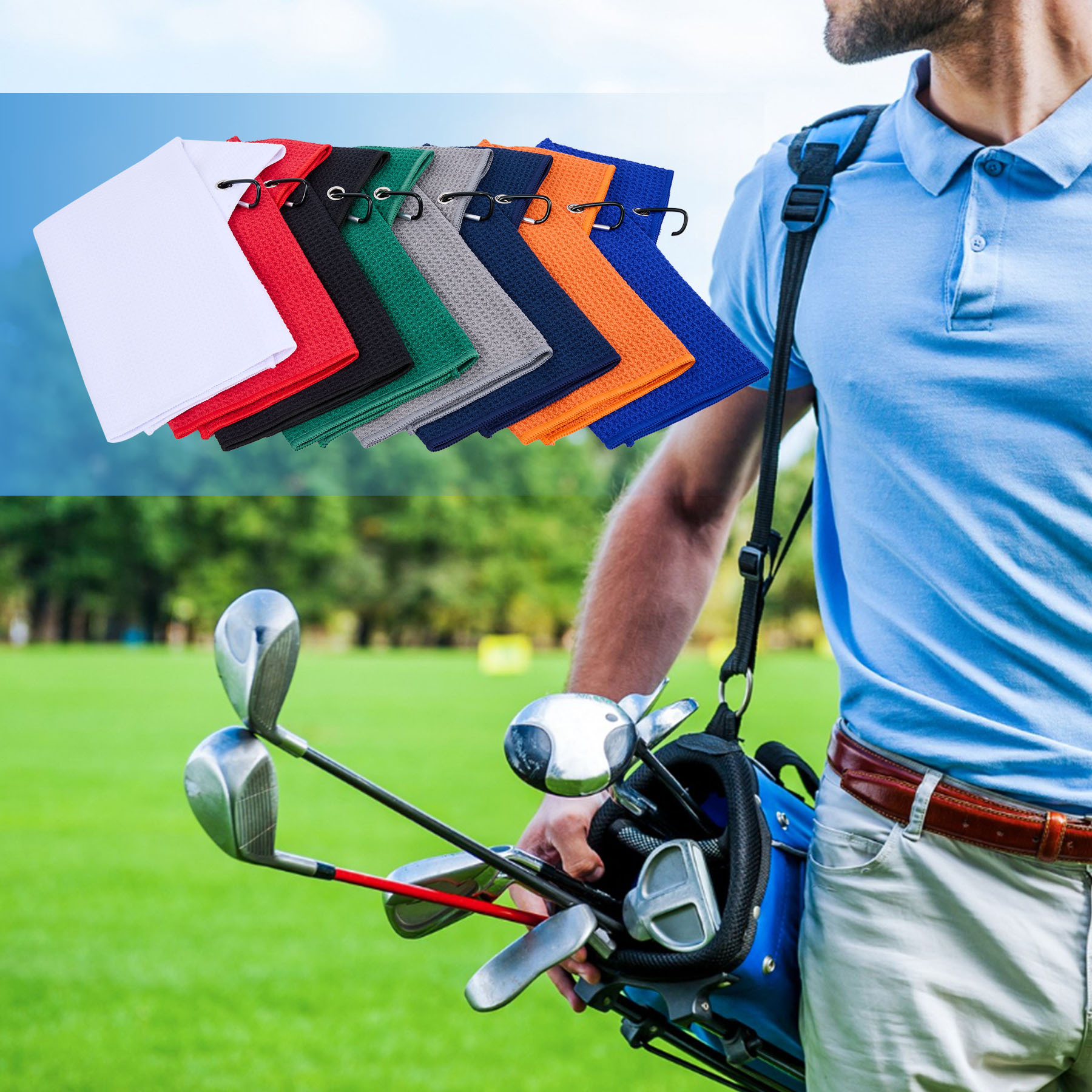 400GSM Waffle Texture Golf Towel with Hook and 3 Holes