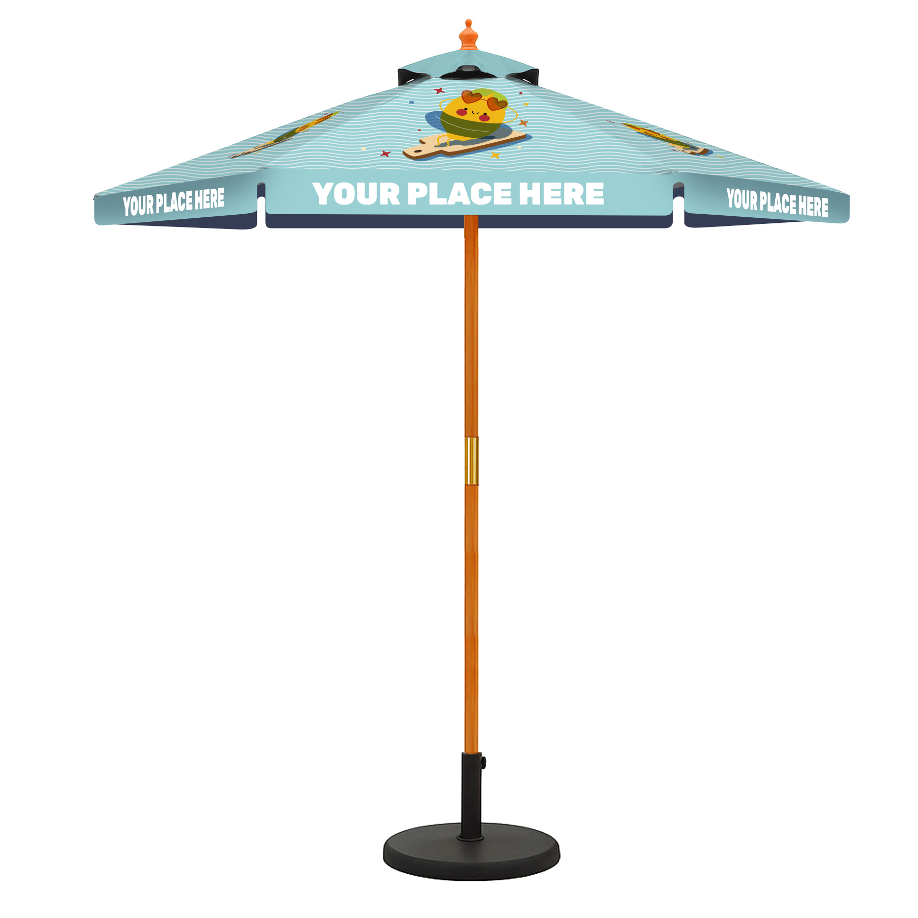 7' Full Color Wooden Frame Market Umbrella