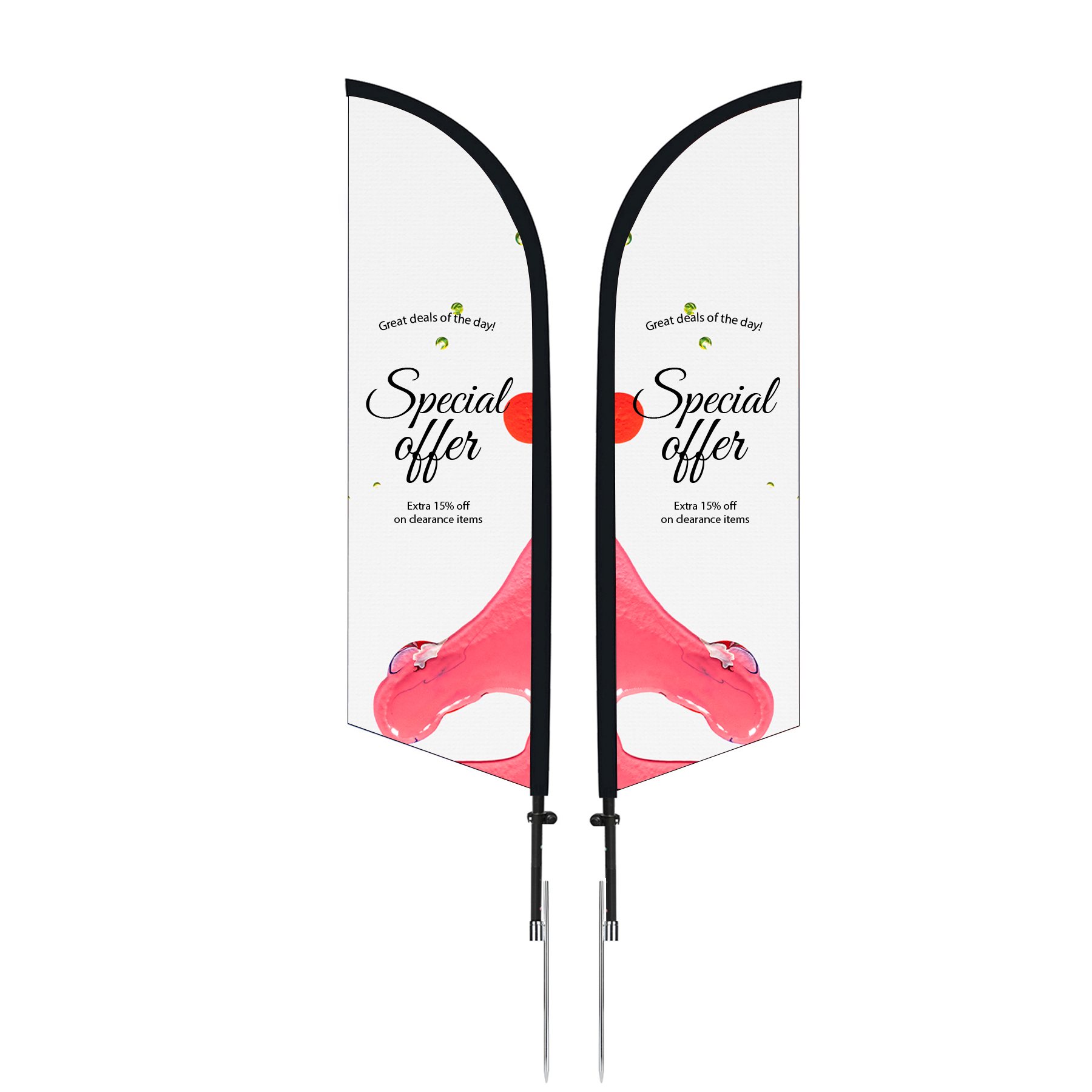 11' Double-Sided Custom Feather Flag with Ground Spike