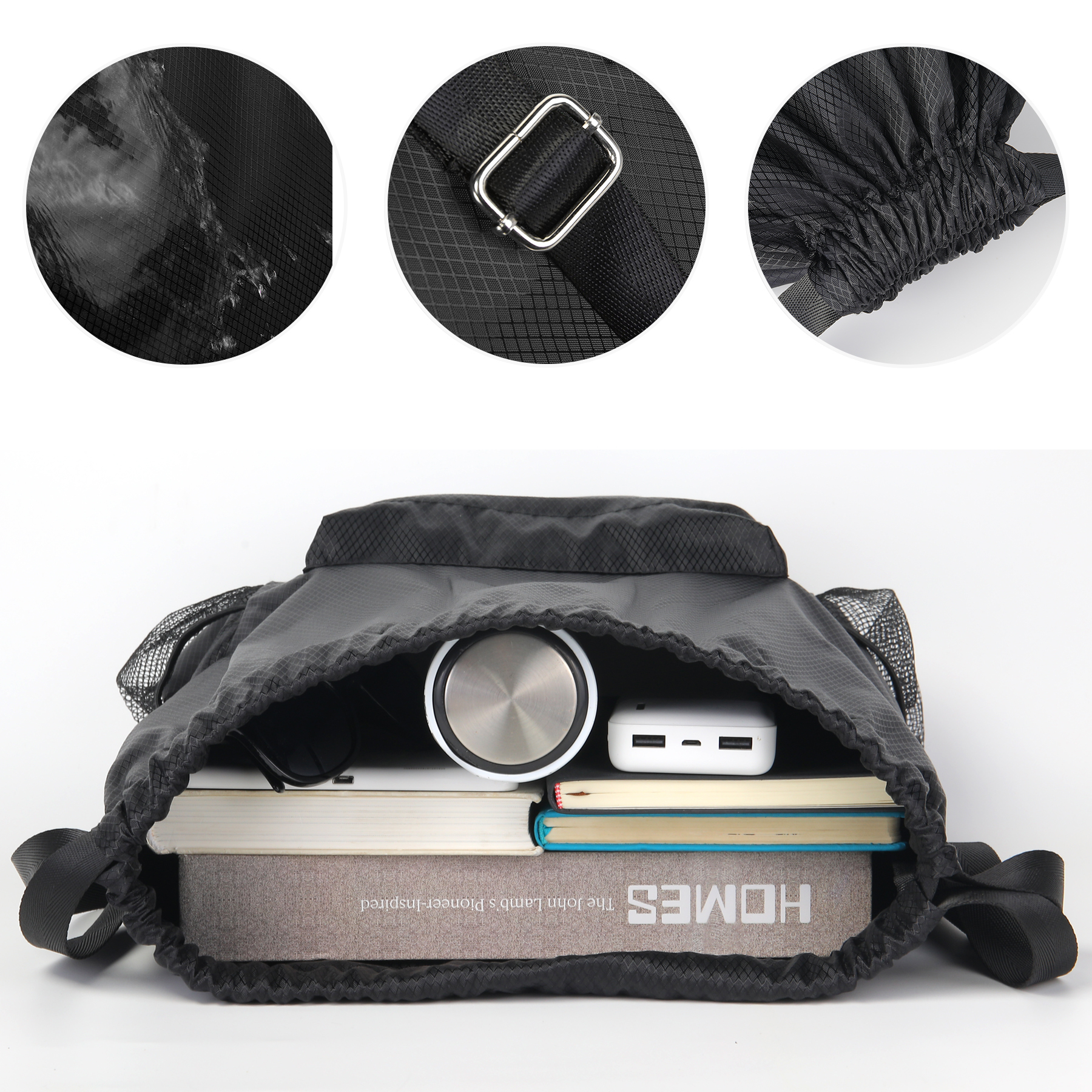 Waterproof Backpack with Drawstring and Mesh Pockets