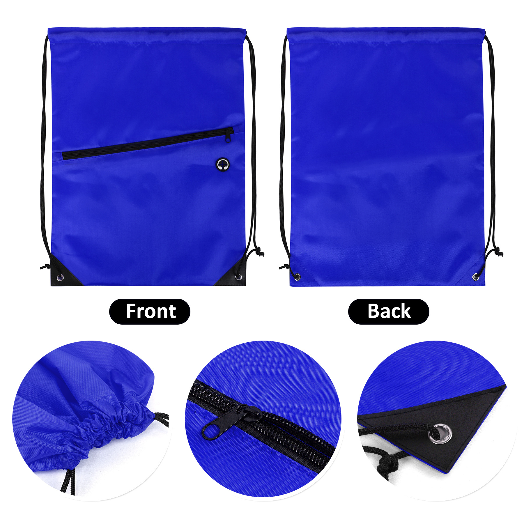 Drawstring Backpack with Secure Front Zip Pocket